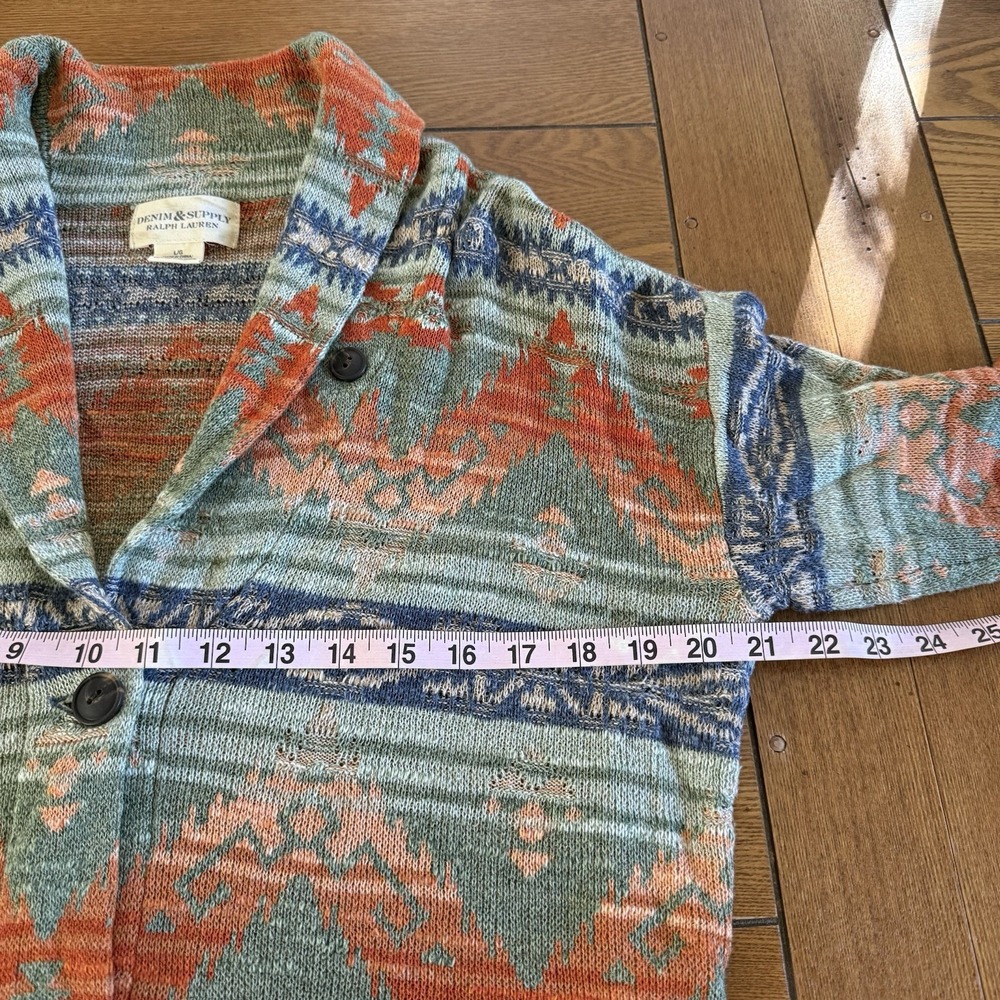 Vintage Ralph Lauren Denim Supply Women Aztec Button Up Cardigan SZ-large Shawl - Picture 8 of 9